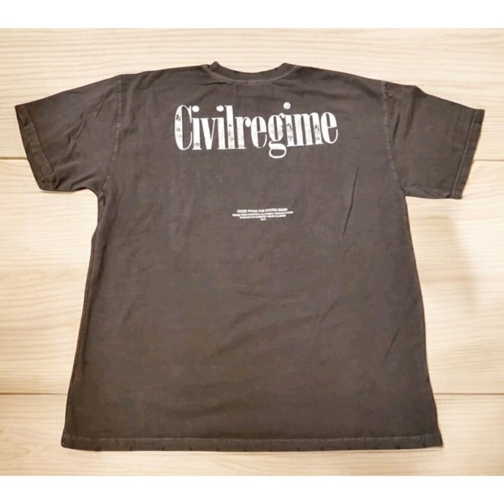 Civil Regime Shirt Mens‎ Sz Medium Distressed Hems Dark Gray Back Logo 1/500